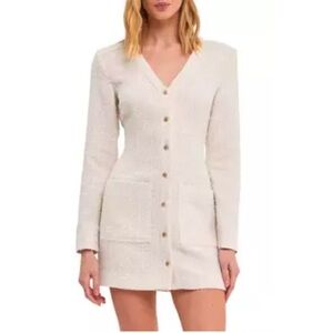 Endless Rose Textured Button down Mini Dress in Ivory